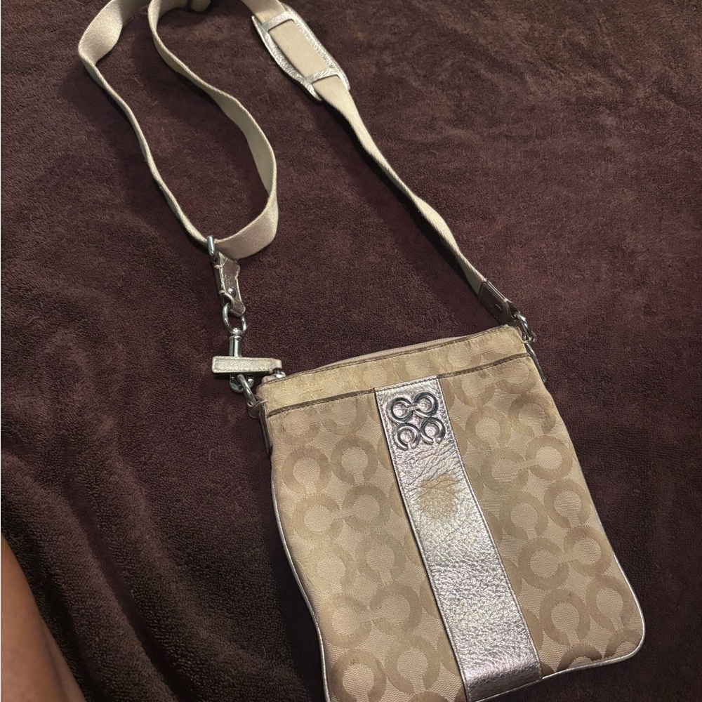 Coach Beige and Metallic Crossbody Bag